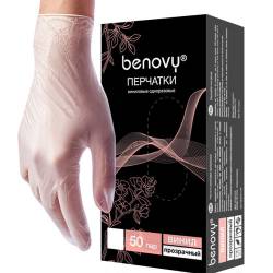 Перчатки виниловые BENOVY, L, прозрачные уп 100 шт (50 пар)